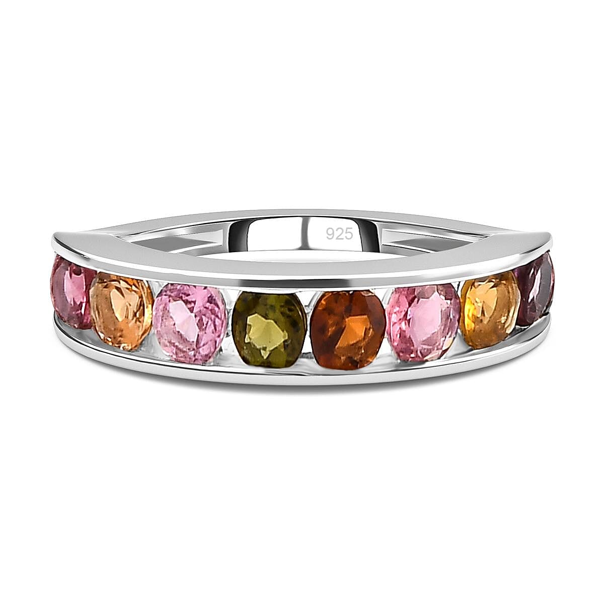 Multi-Tourmaline Half Eternity Ring in Sterling Silver