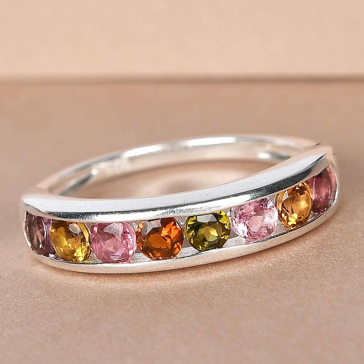 Multi-Tourmaline Half Eternity Ring in Sterling Silver