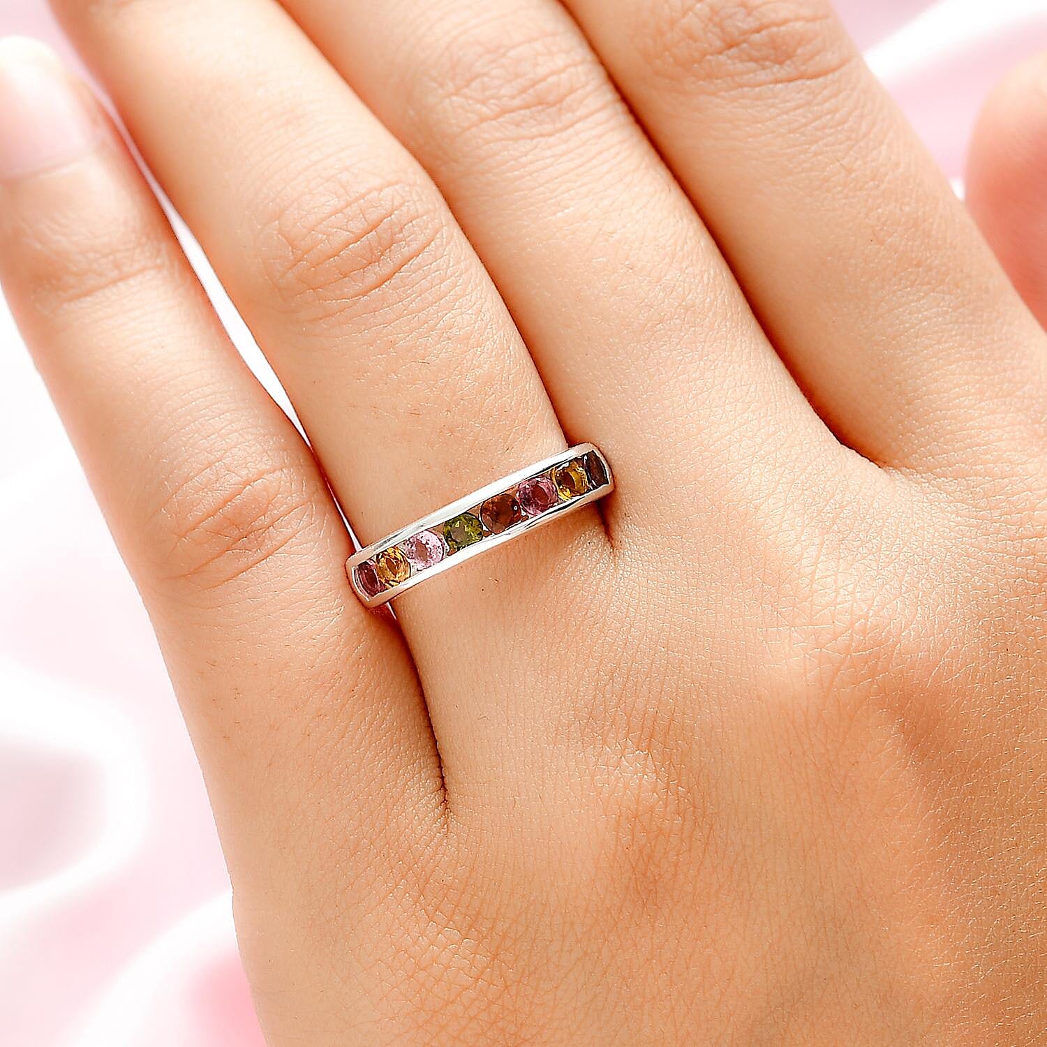 Multi-Tourmaline Half Eternity Ring in Sterling Silver