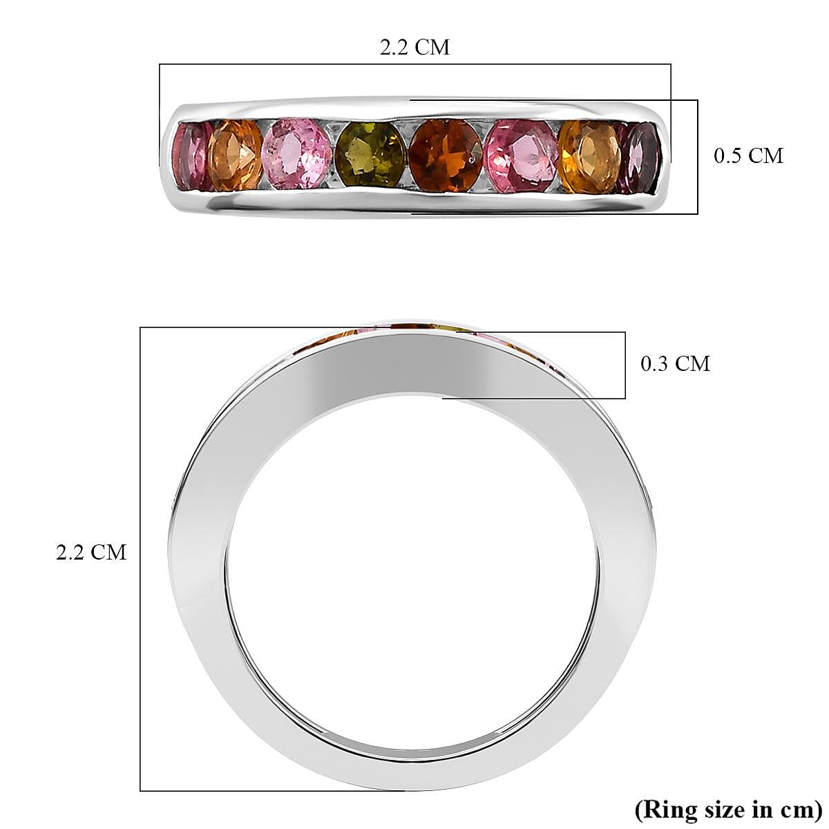 Multi-Tourmaline Half Eternity Ring in Sterling Silver