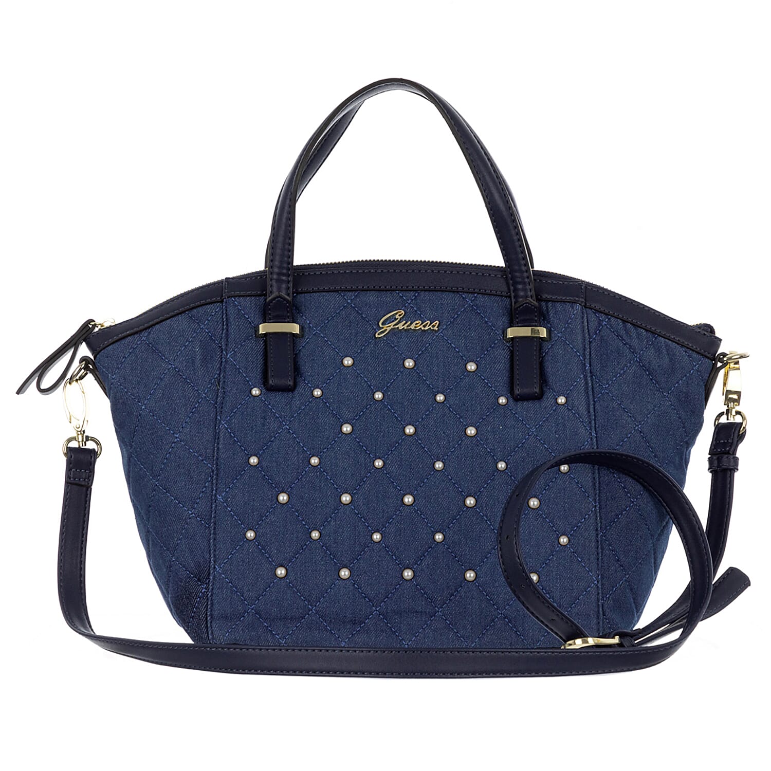 GUESS Kailey Satchel Handbag with Handle Drop & Shoulder Strap (Size 26x25x15 Cm) - Navy