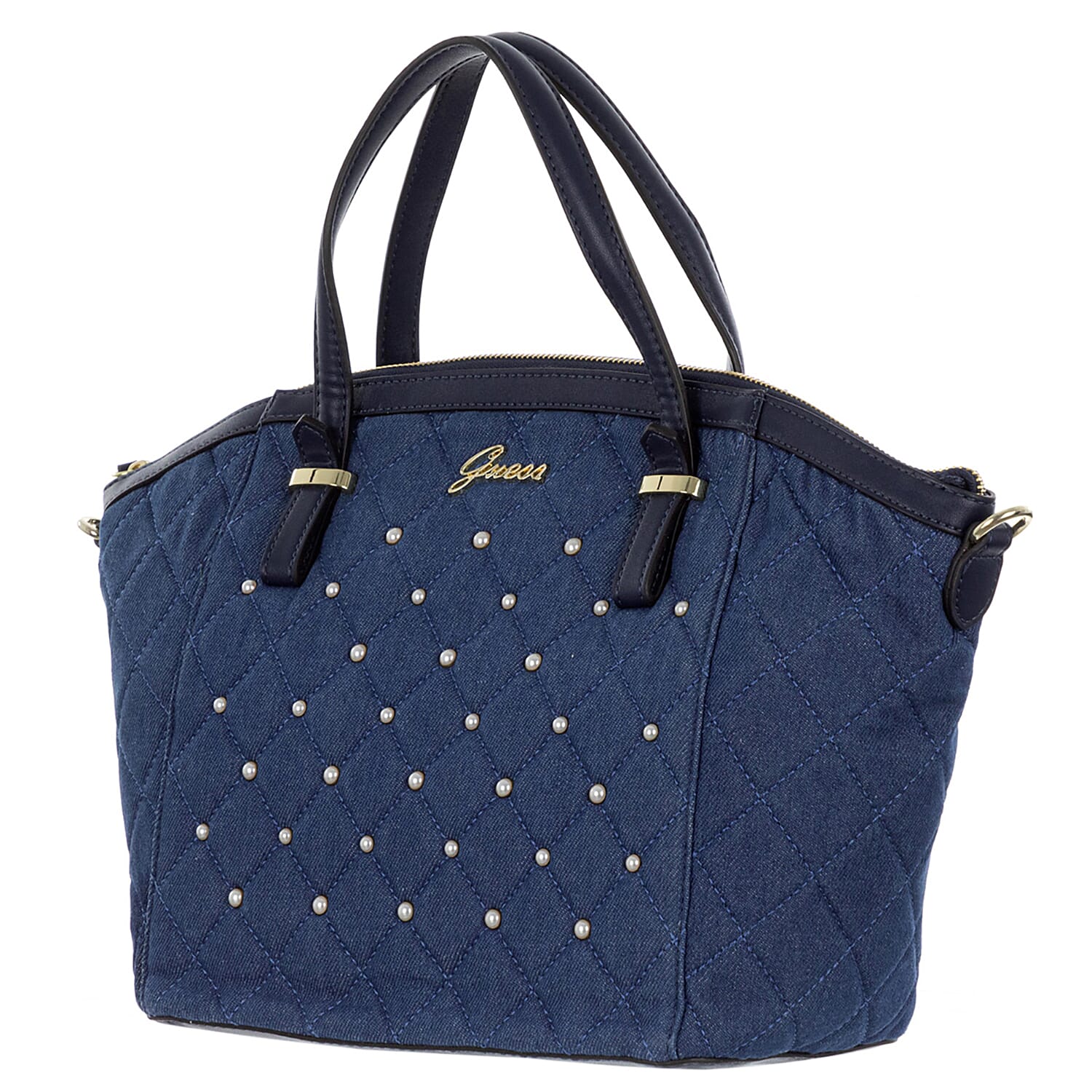 GUESS Kailey Satchel Handbag with Handle Drop & Shoulder Strap (Size 26x25x15 Cm) - Navy
