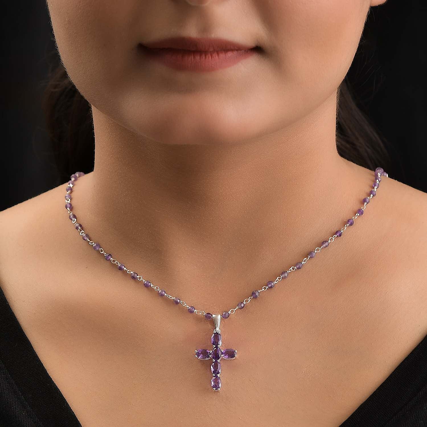  African Amethyst Cross Pendant Sterling Silver 14.07 ct 14.070 Ct.
