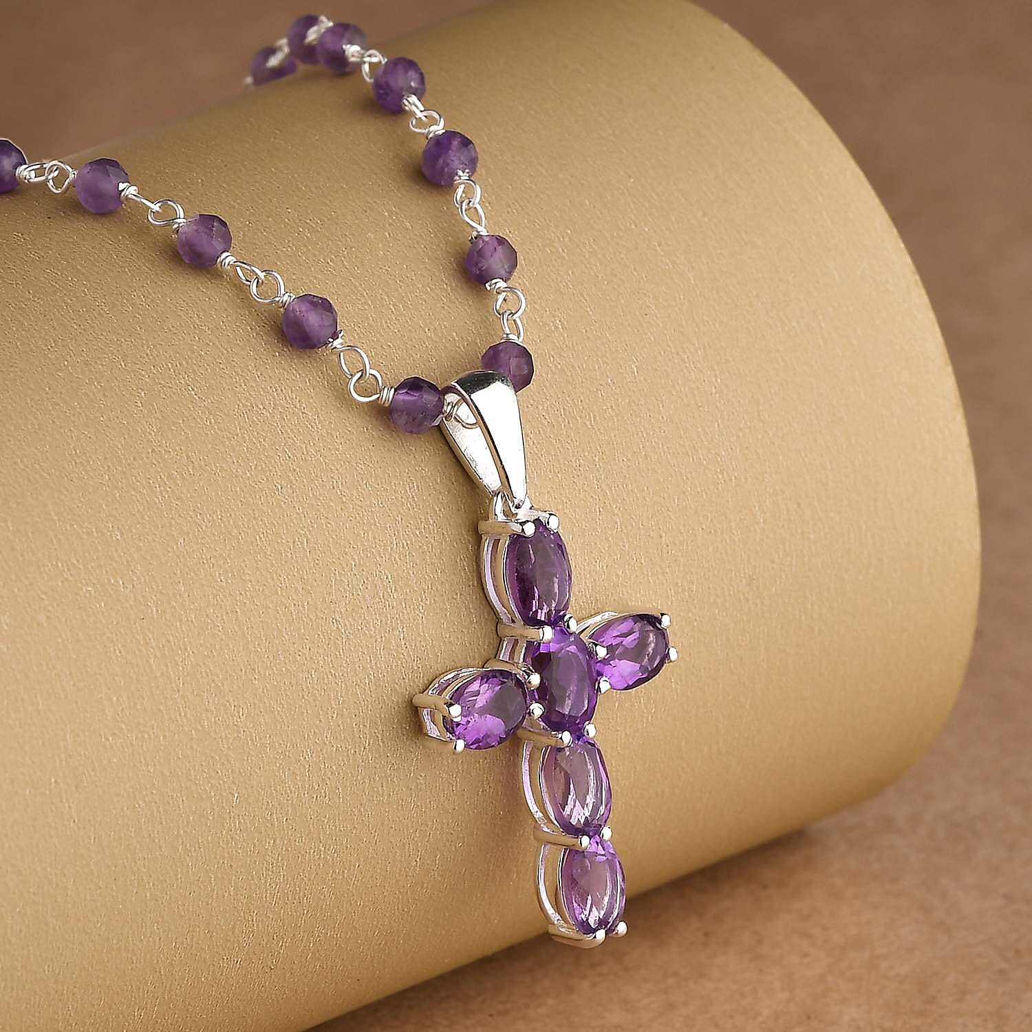  African Amethyst Cross Pendant Sterling Silver 14.07 ct 14.070 Ct.