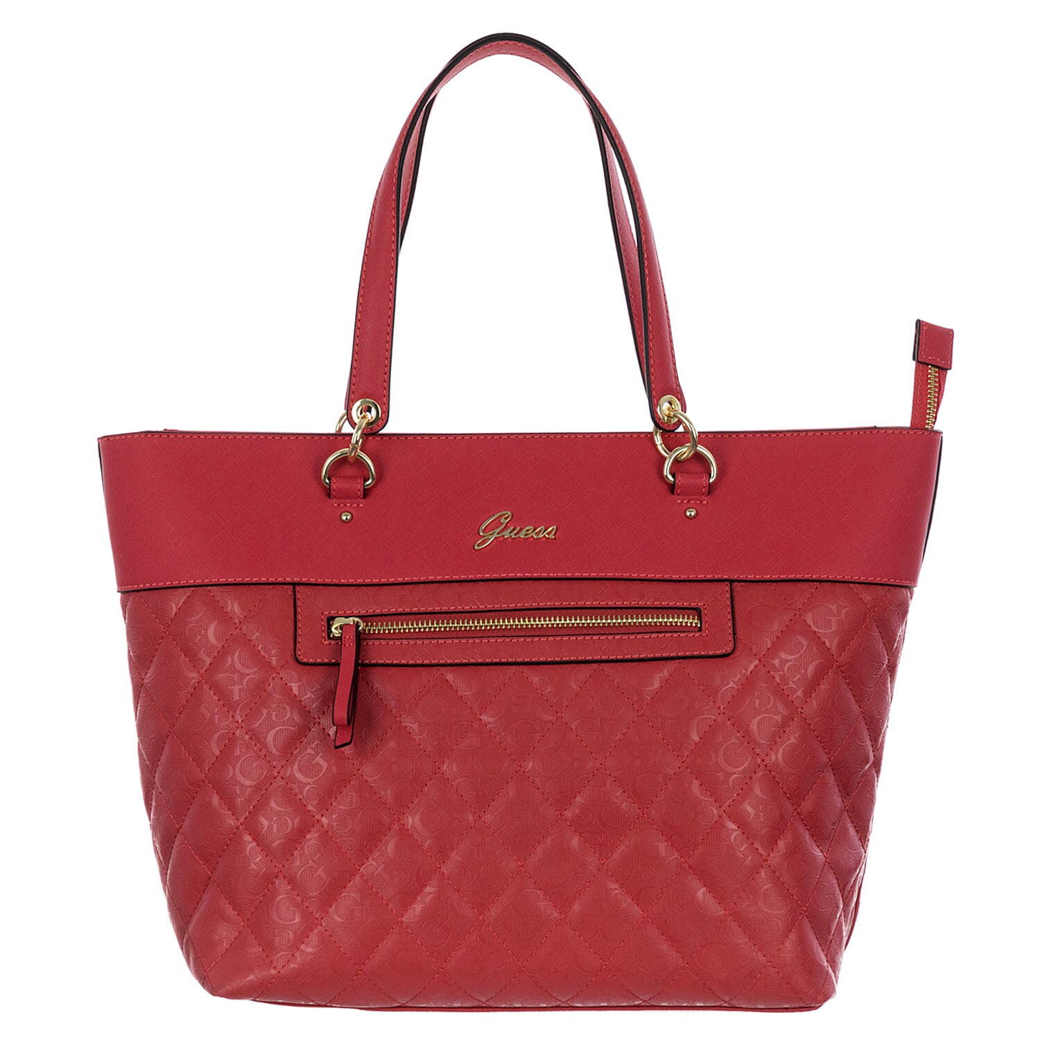 GUESS Diamond Pattern Kekoa Tote Handbag with Handle Drop (Size 30x28x15 Cm) - Red