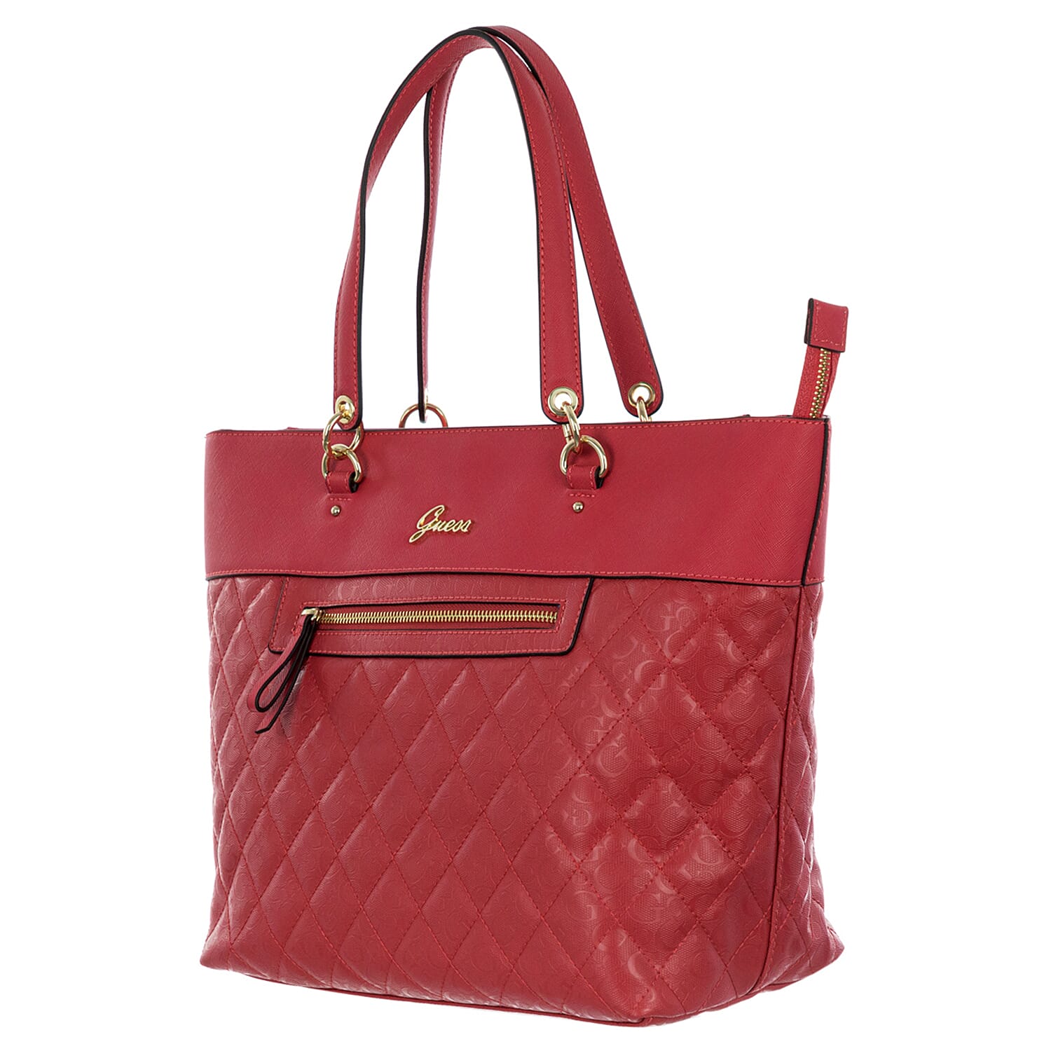 GUESS Diamond Pattern Kekoa Tote Handbag with Handle Drop (Size 30x28x15 Cm) - Red