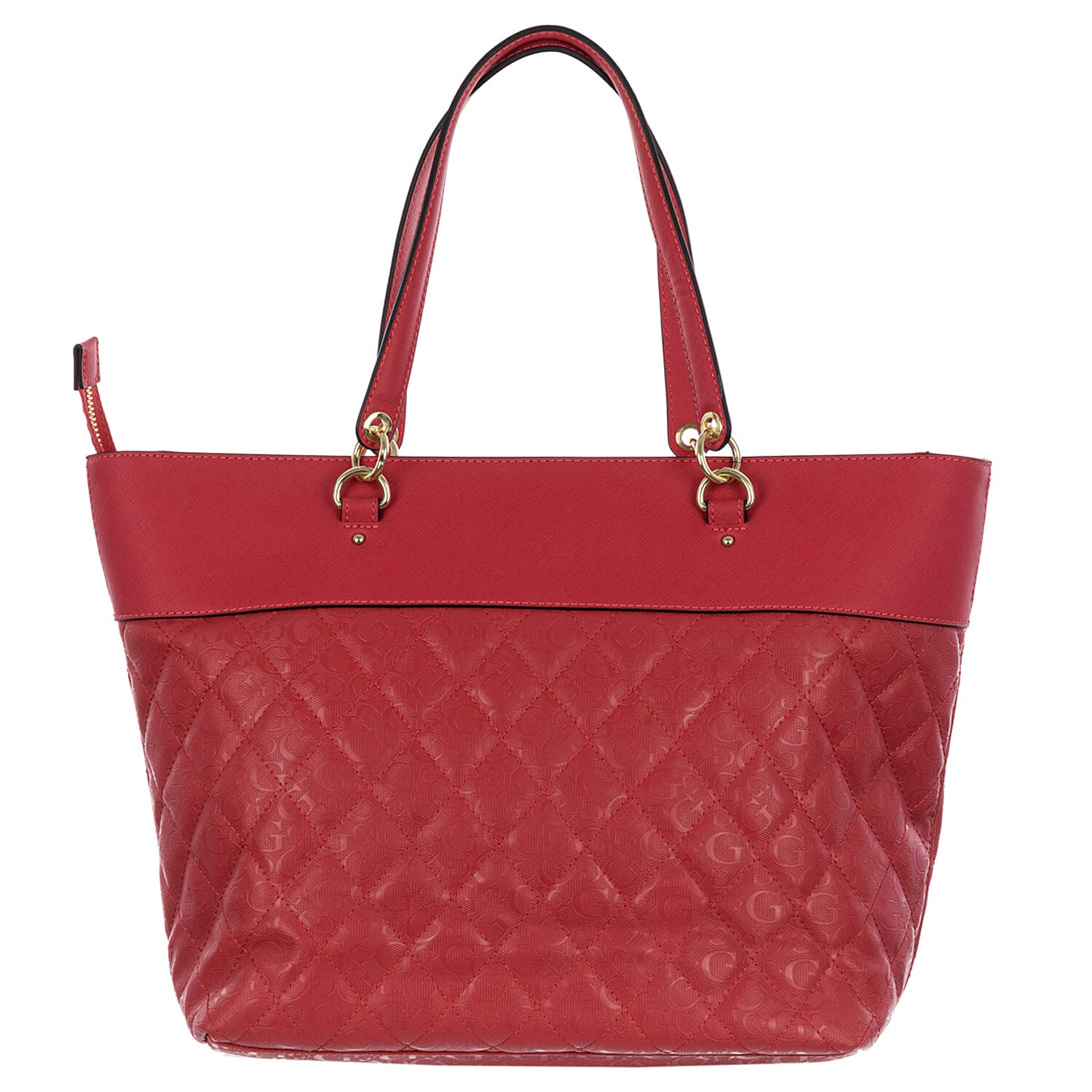 GUESS Diamond Pattern Kekoa Tote Handbag with Handle Drop (Size 30x28x15 Cm) - Red