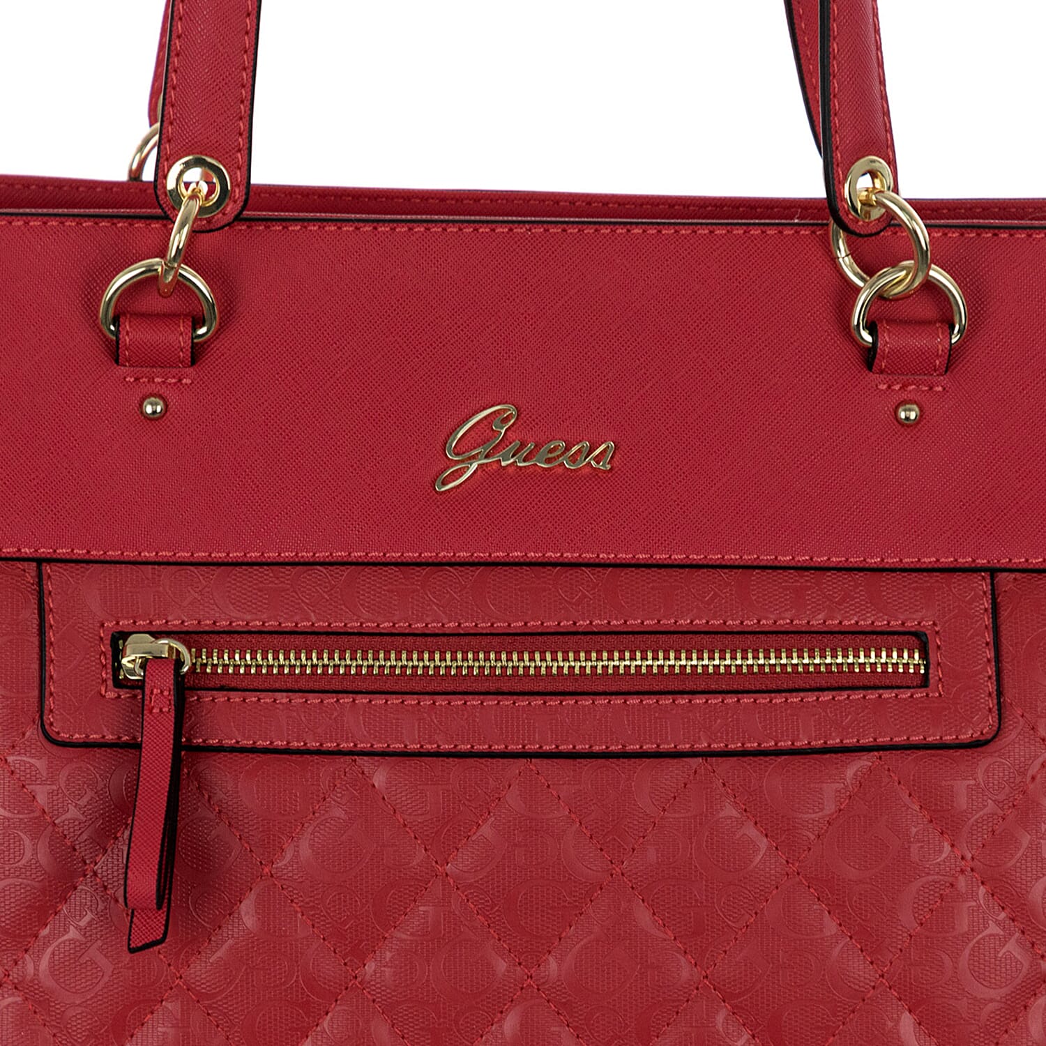 GUESS Diamond Pattern Kekoa Tote Handbag with Handle Drop (Size 30x28x15 Cm) - Red