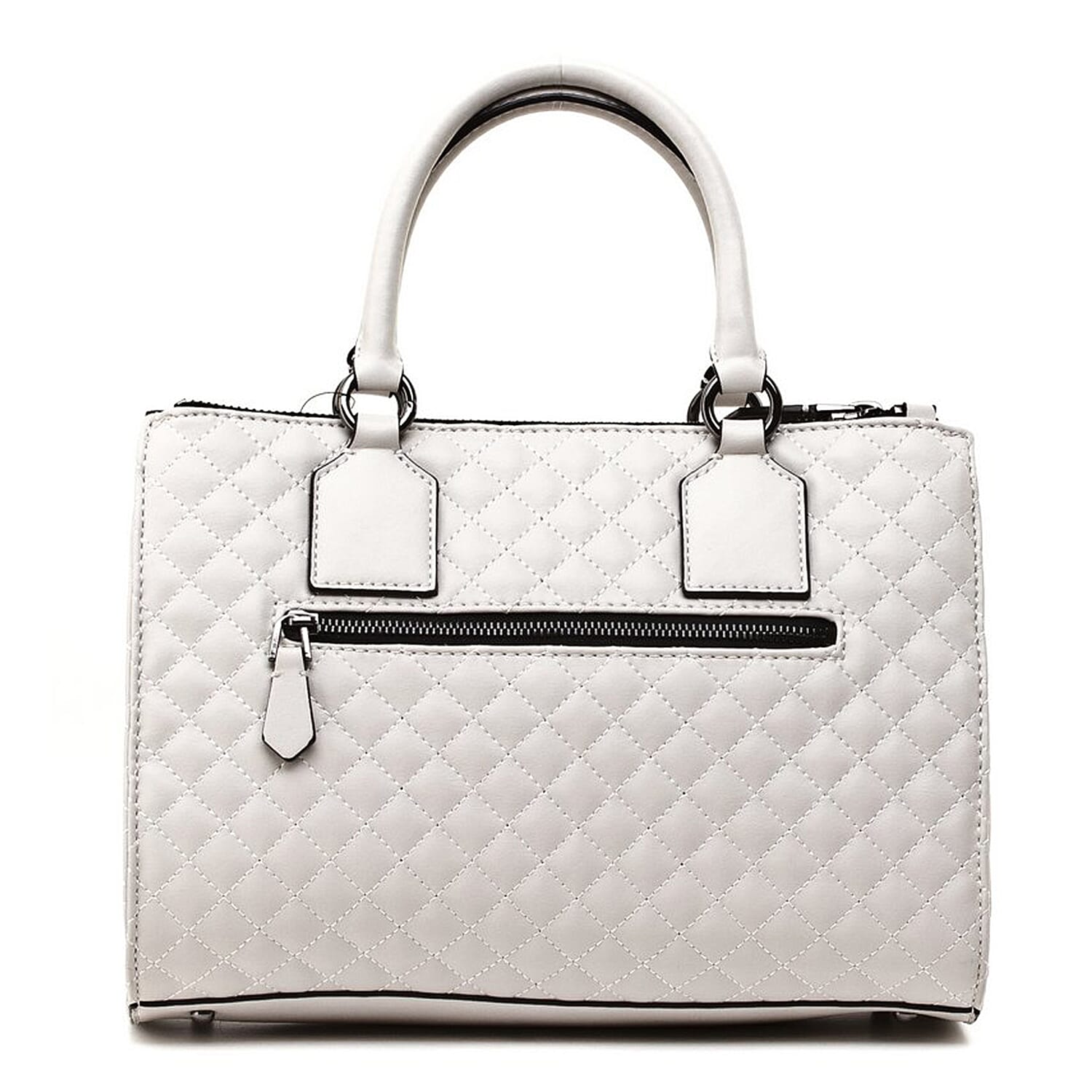 GUESS Stassie Society Diamond Pattern Satchel Handbag with Shoulder Strap (Size 31x23x11 Cm) - White