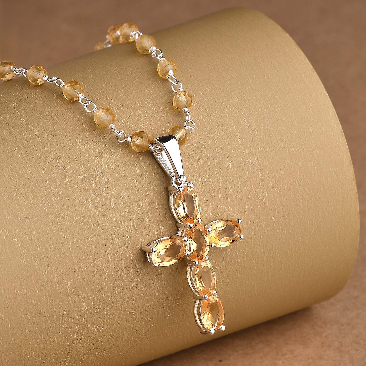 Citrine Cross Pendant in Sterling Silver 16.24 Ct.