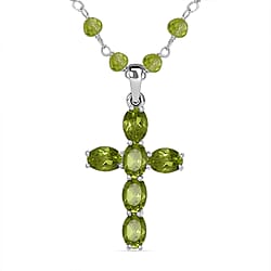 Hebei Peridot Cross Necklace (Size 20) in Sterling Silver 12.70 Ct.
