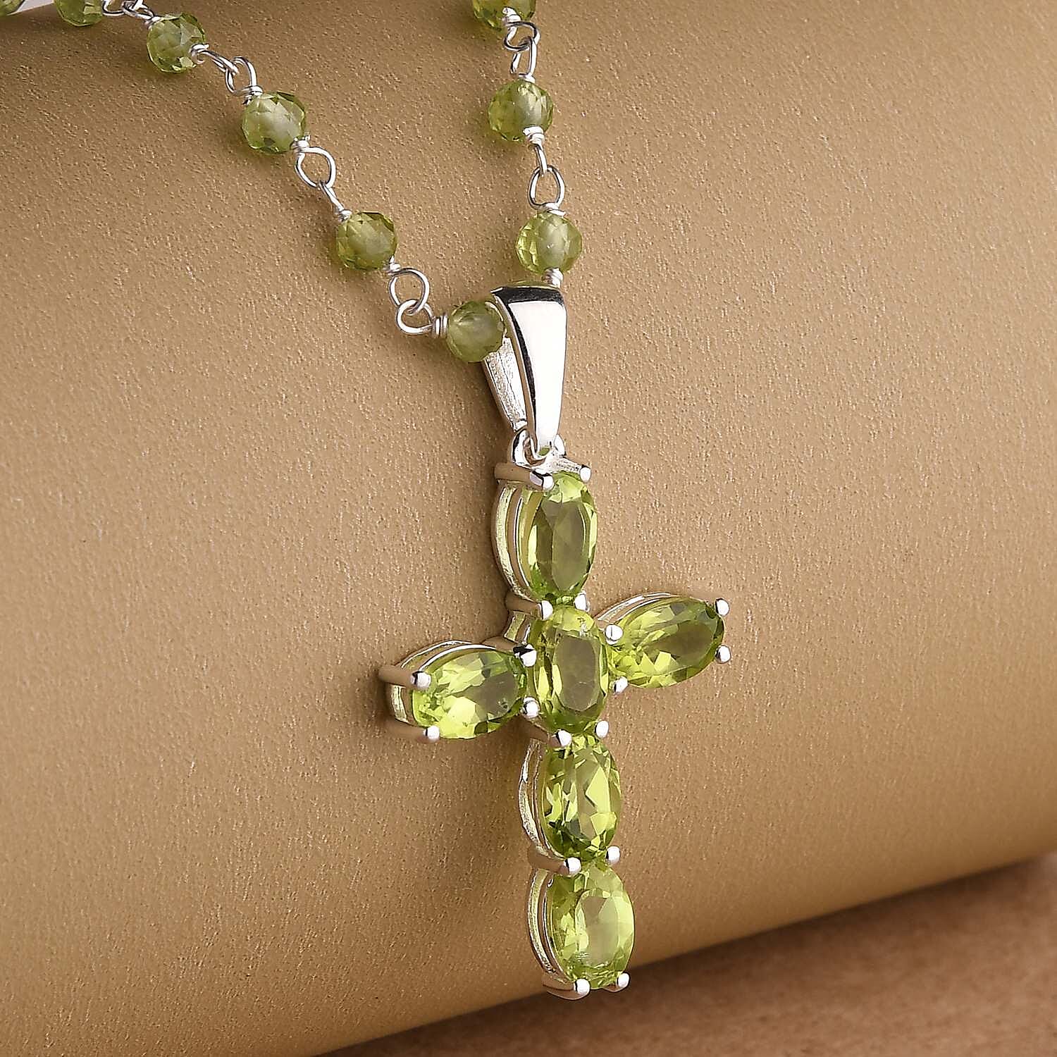 Hebei Peridot Cross Necklace (Size 20) in Sterling Silver 12.70 Ct.