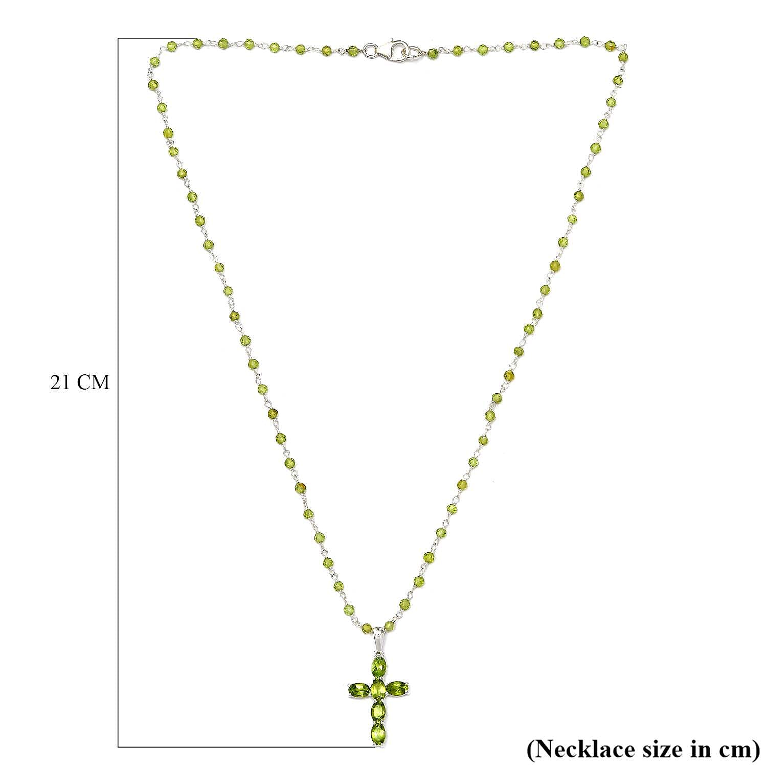 Hebei Peridot Cross Necklace (Size 20) in Sterling Silver 12.70 Ct.