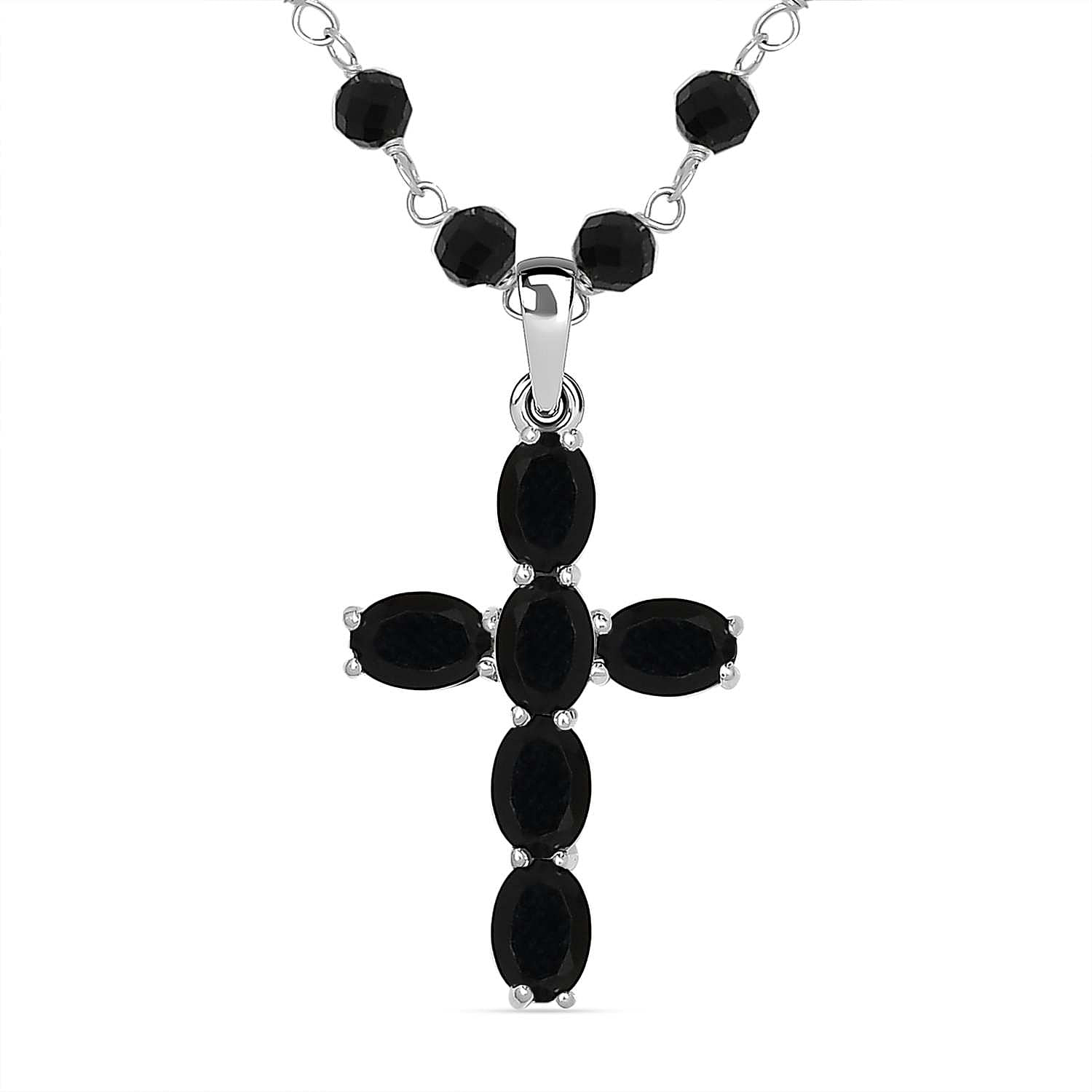 Boi Ploi Black Spinel Cross Necklace (Size 20) in Sterling Silver 18.94 Ct.