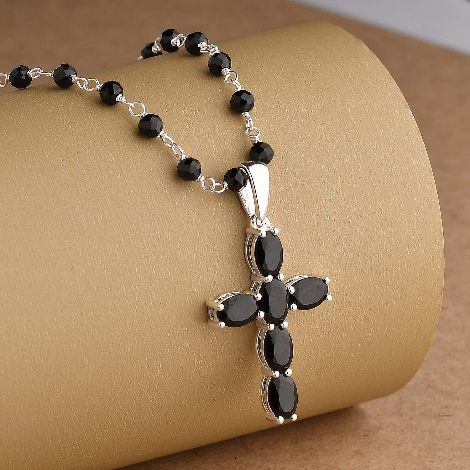 Boi Ploi Black Spinel Cross Necklace (Size 20) in Sterling Silver 18.94 Ct.