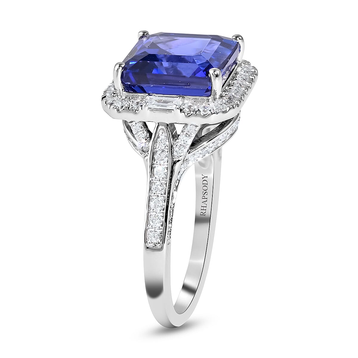 AGI Certified and Appraised RHAPSODY 950 Platinum AAAA Tanzanite and VS EF Diamond Halo Ring 8.50 Grams 6.70 ct
