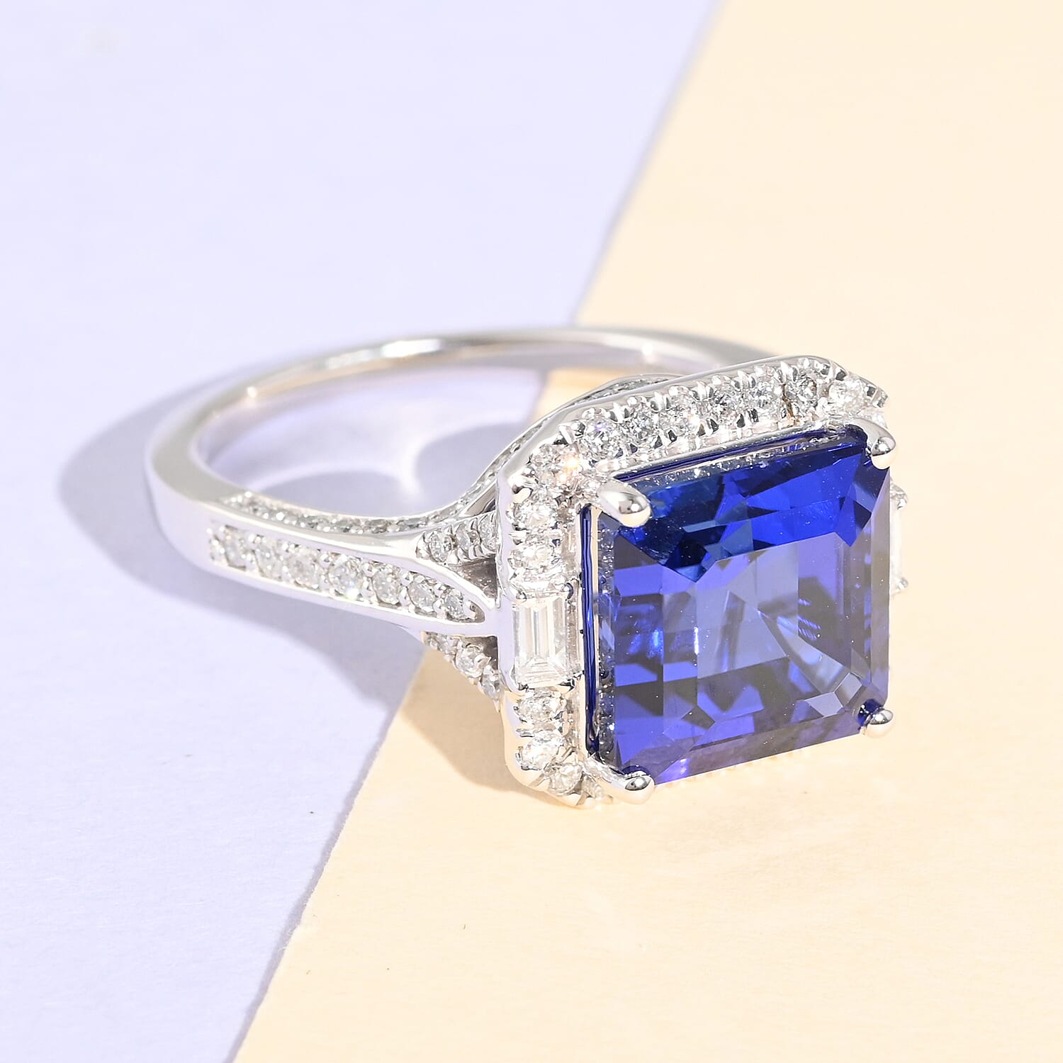AGI Certified and Appraised RHAPSODY 950 Platinum AAAA Tanzanite and VS EF Diamond Halo Ring 8.50 Grams 6.70 ct