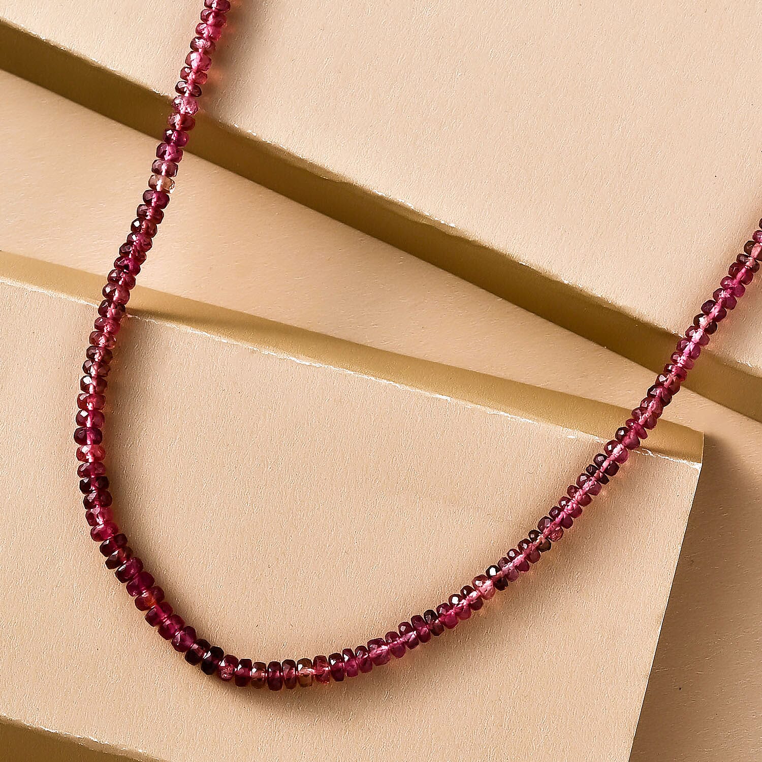 9K Yellow Gold AAA Ouro Fino Rubellite Beads Necklace (Size - 18) 43.70 Ct.