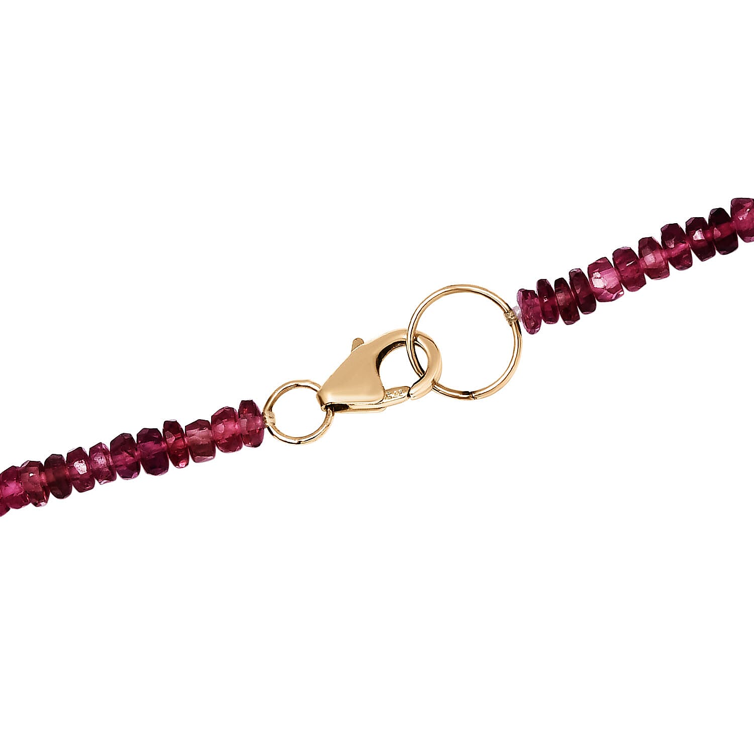 9K Yellow Gold AAA Ouro Fino Rubellite Beads Necklace (Size - 18) 43.70 Ct.