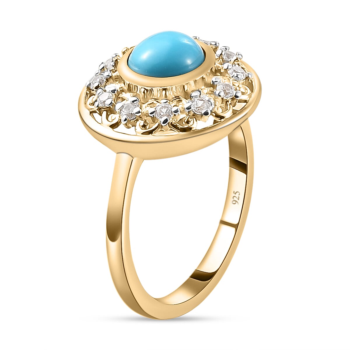 Arizona Sleeping Beauty Turquoise and Natural Cambodian Zircon Ring in Vermeil Yellow Gold Overlay Sterling Silver