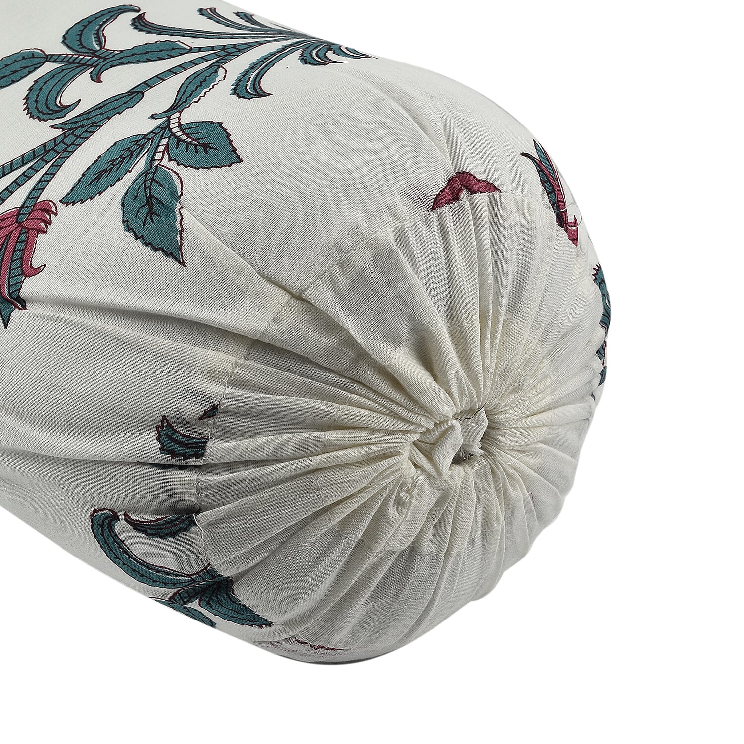 Cotton Block Printed Bolster with Poly Fiber Filling (Size 50x16 Cm) - Red & Green