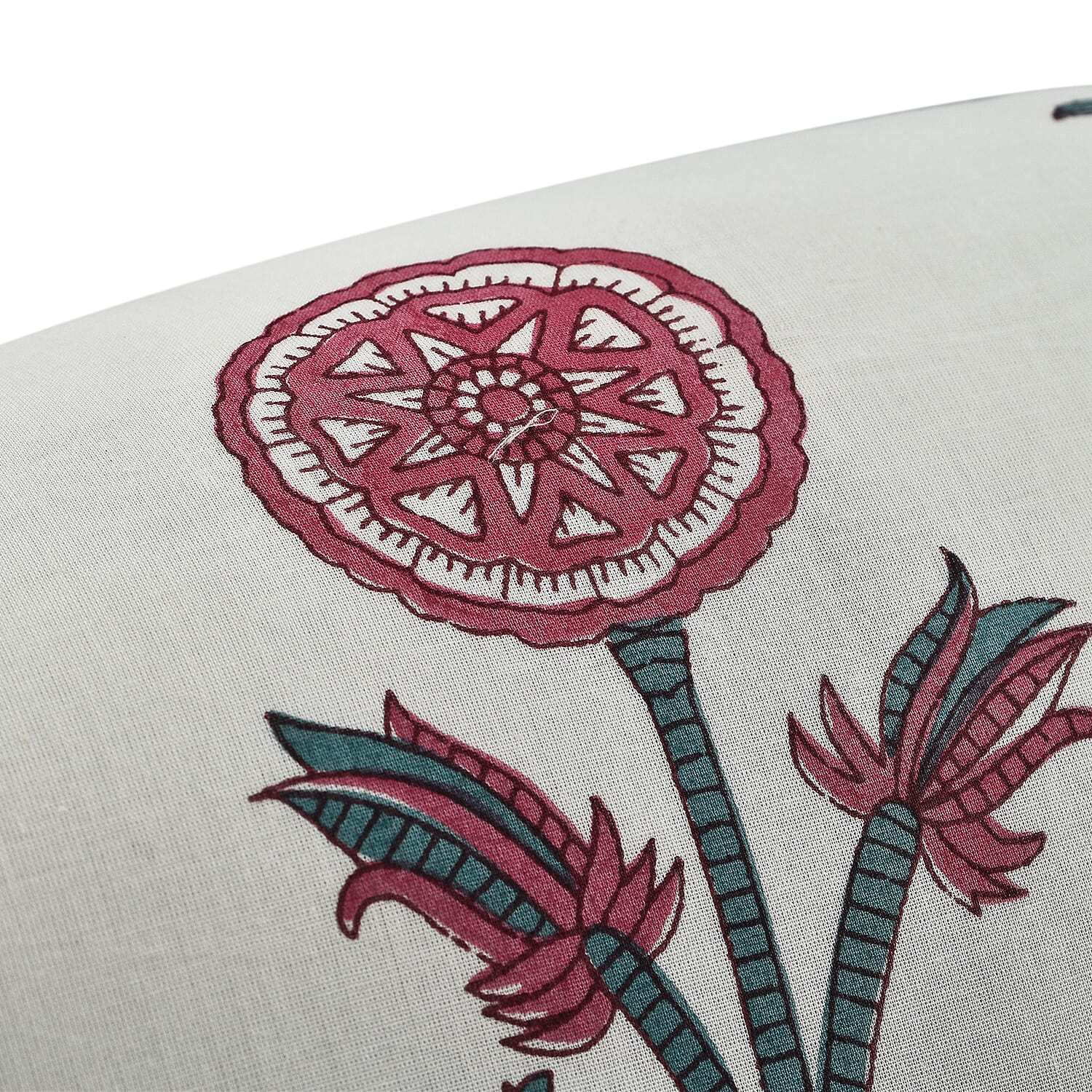 Cotton Block Printed Bolster with Poly Fiber Filling (Size 50x16 Cm) - Red & Green