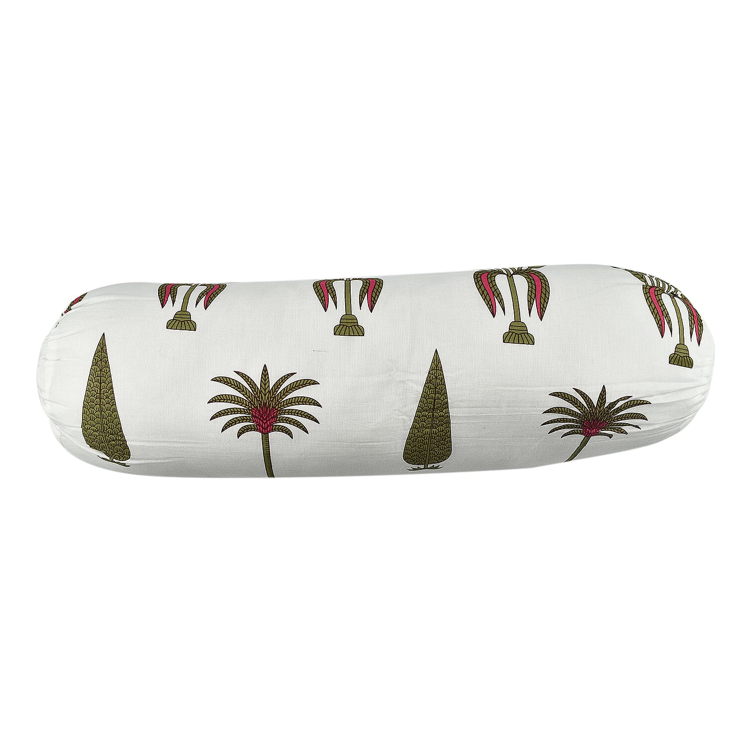 Cotton Block Printed Bolster with Poly Fiber Filling (Size 50x16 Cm) - Olive