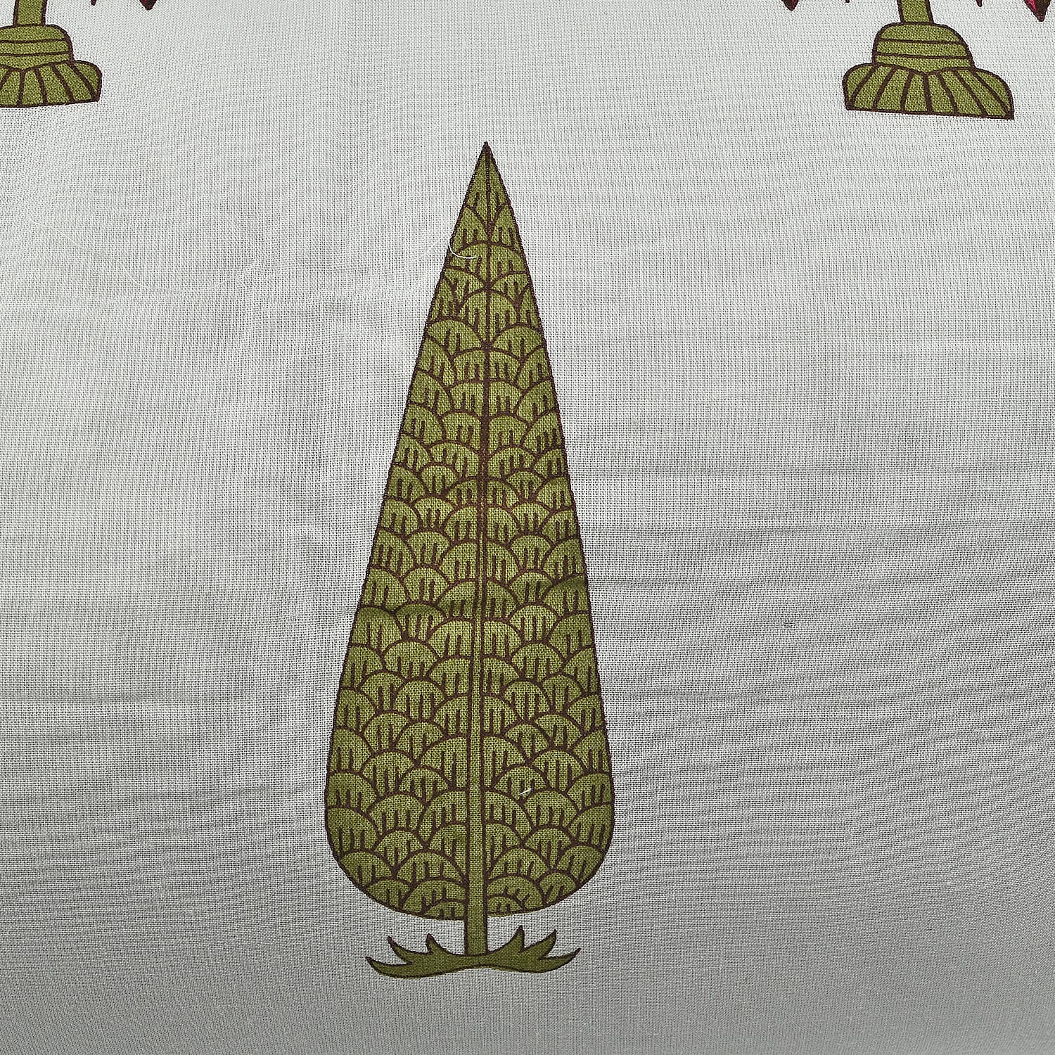 Cotton Block Printed Bolster with Poly Fiber Filling (Size 50x16 Cm) - Olive