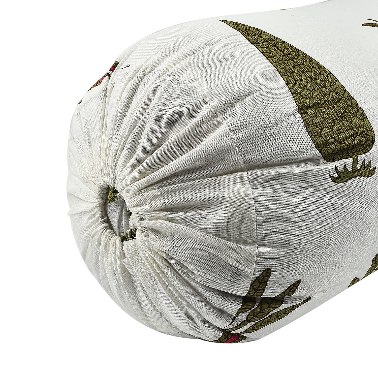 Cotton Block Printed Bolster with Poly Fiber Filling (Size 50x16 Cm) - Olive