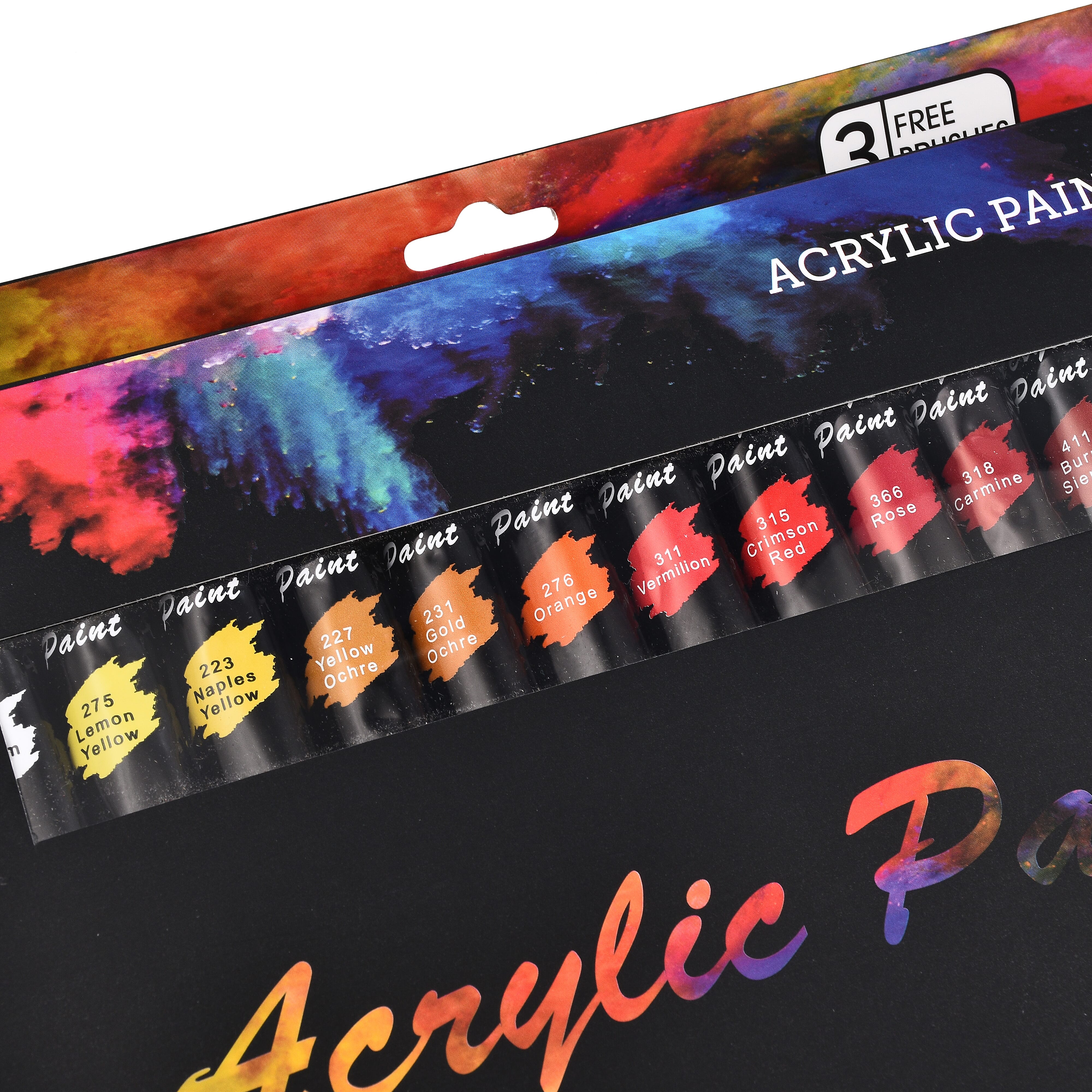 24 Piece Acrylic Paint Set with 3 Brushes - (24x12ml)
