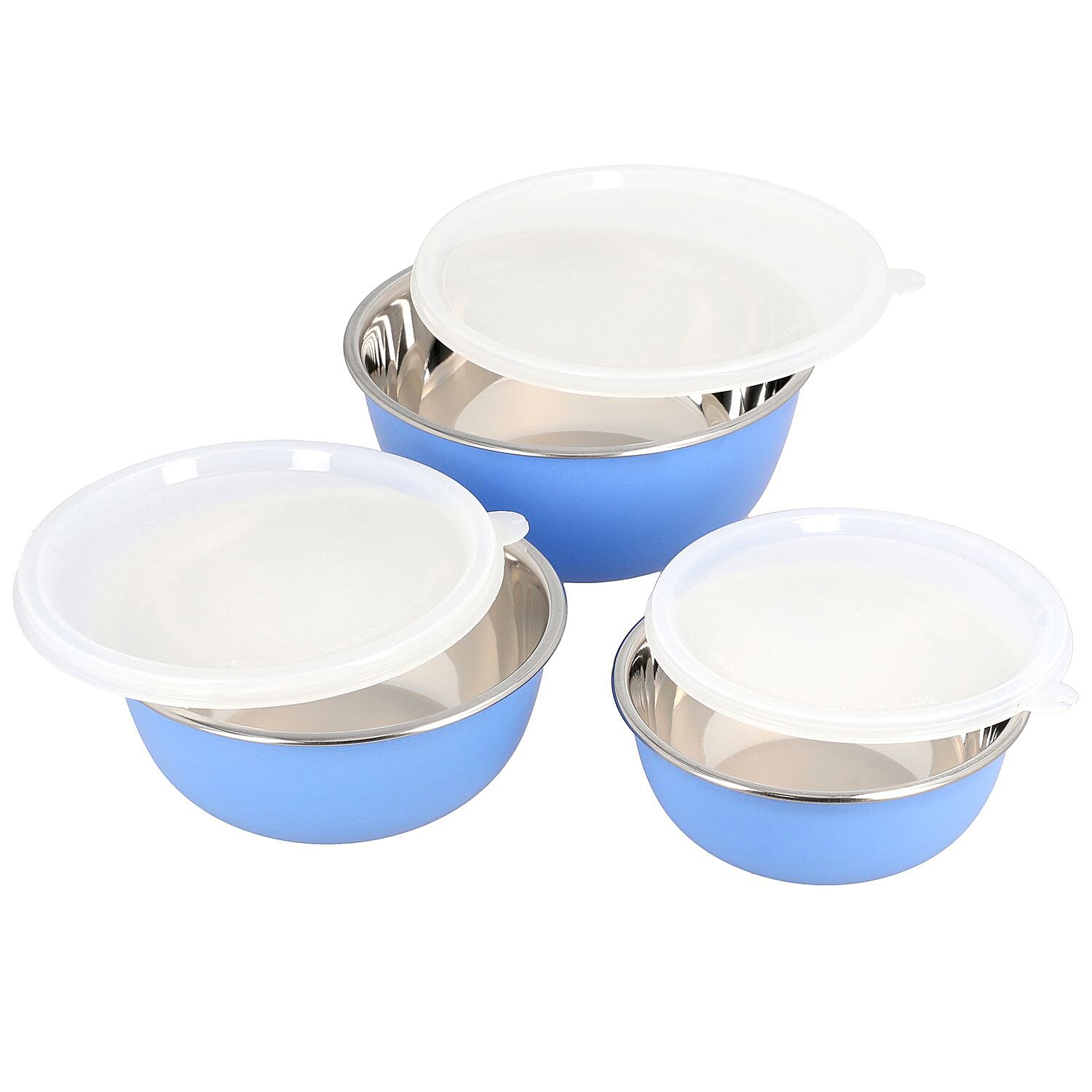 Set of 3 Stackable Micro-wave Safe Mixing Bowls with Lid - Blue