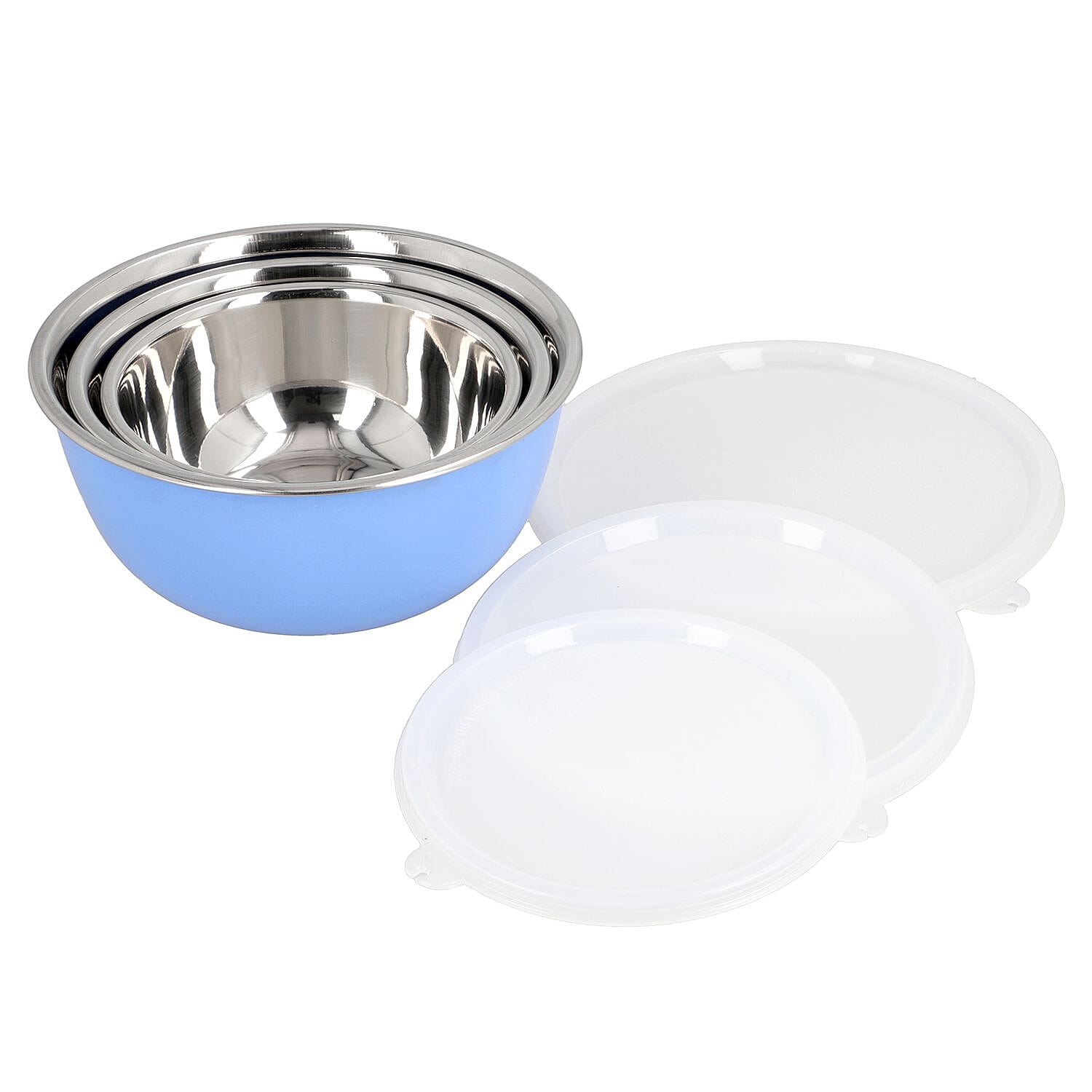 Set of 3 Stackable Micro-wave Safe Mixing Bowls with Lid - Blue