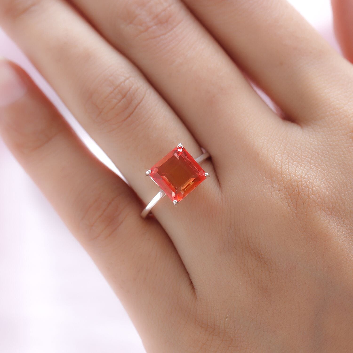 Padparadscha Quartz Solitaire Ring in Sterling Silver 4.22 Ct.