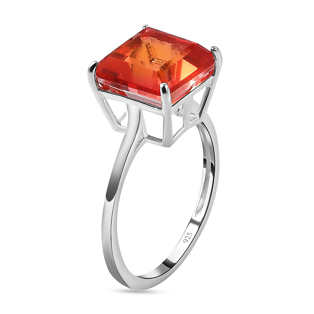 Padparadscha Quartz Solitaire Ring in Sterling Silver 4.22 Ct.