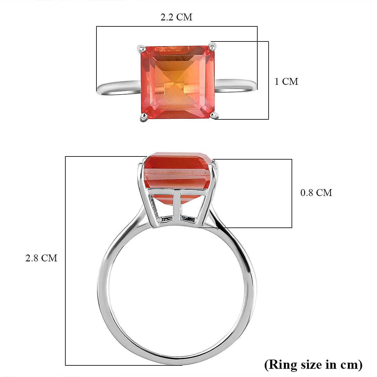 Padparadscha Quartz Solitaire Ring in Sterling Silver 4.22 Ct.