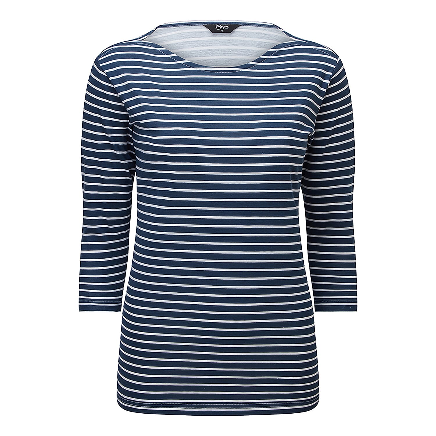 Emreco Striped Boat Neck Top (Size 12) - Navy