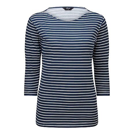 Emreco Striped Boat Neck Top (Size 12) - Navy