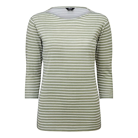 Emreco Striped Boat Neck Top (Size 12) - Khaki