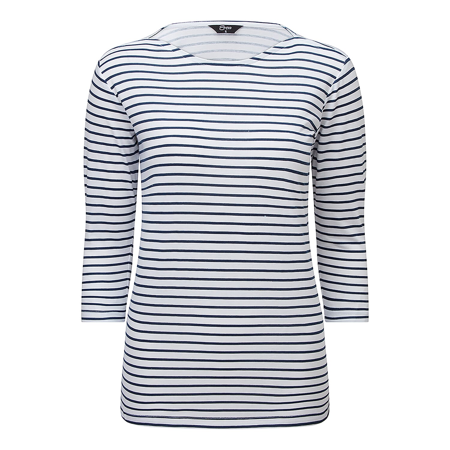 Emreco Striped Boat Neck Top (Size 12) - White & Navy