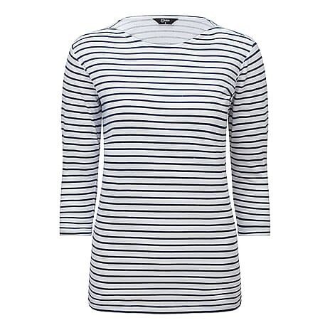 Emreco Striped Boat Neck Top (Size 12) - White & Navy