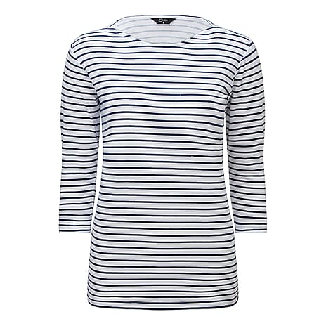 Emreco Striped Boat Neck Top (Size 10) - White & Navy