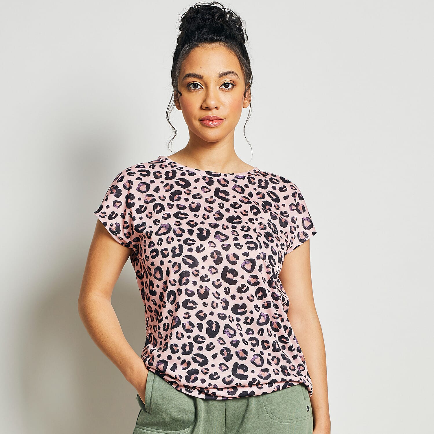 Emreco Leopard Pattern Tee Top (Size 12) - Pink