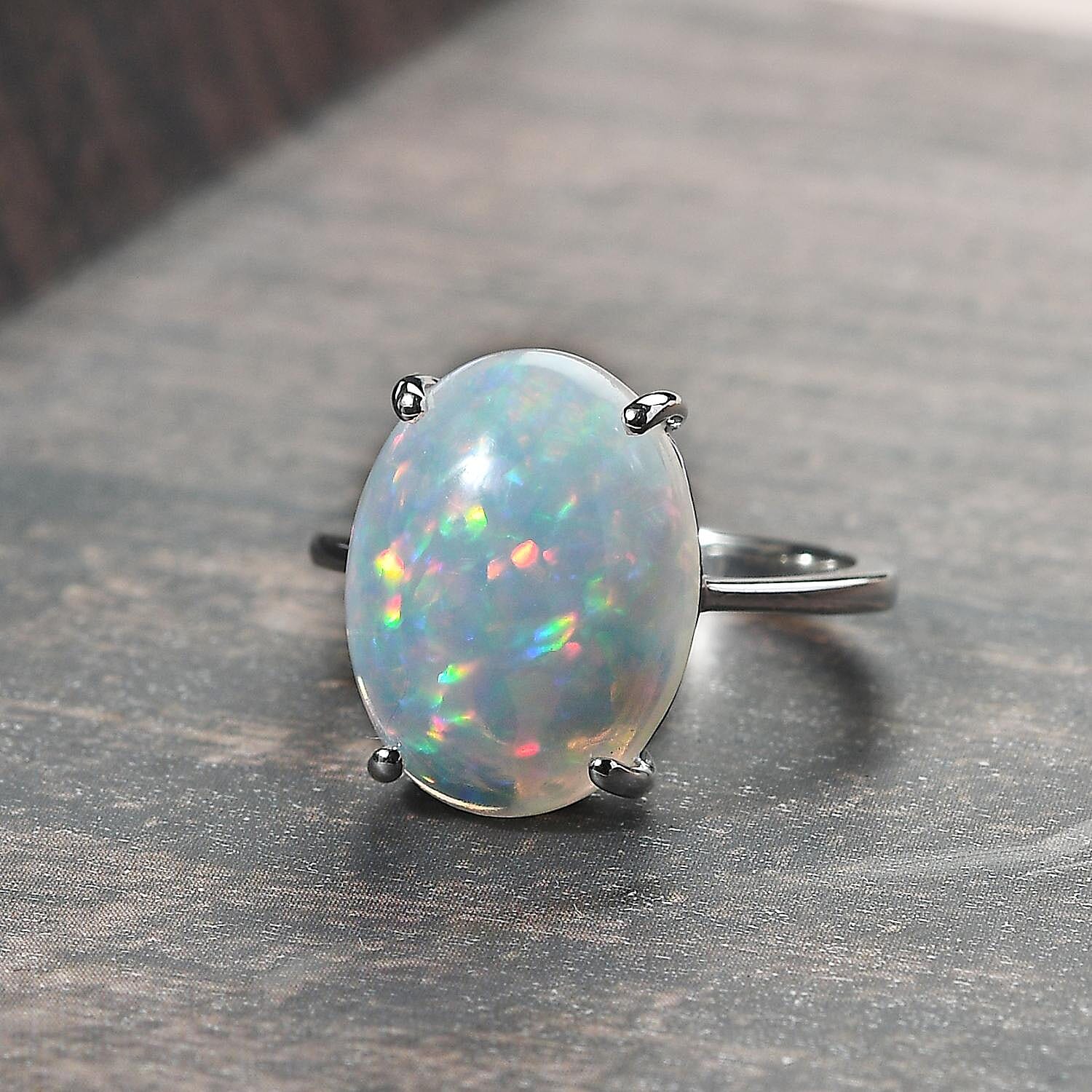 RHAPSODY 950 Platinum AAAA Wegel Tena Ethiopian Welo Opal Solitaire Ring 7.25 Ct, Platinum Wt. 5.30 Gms.