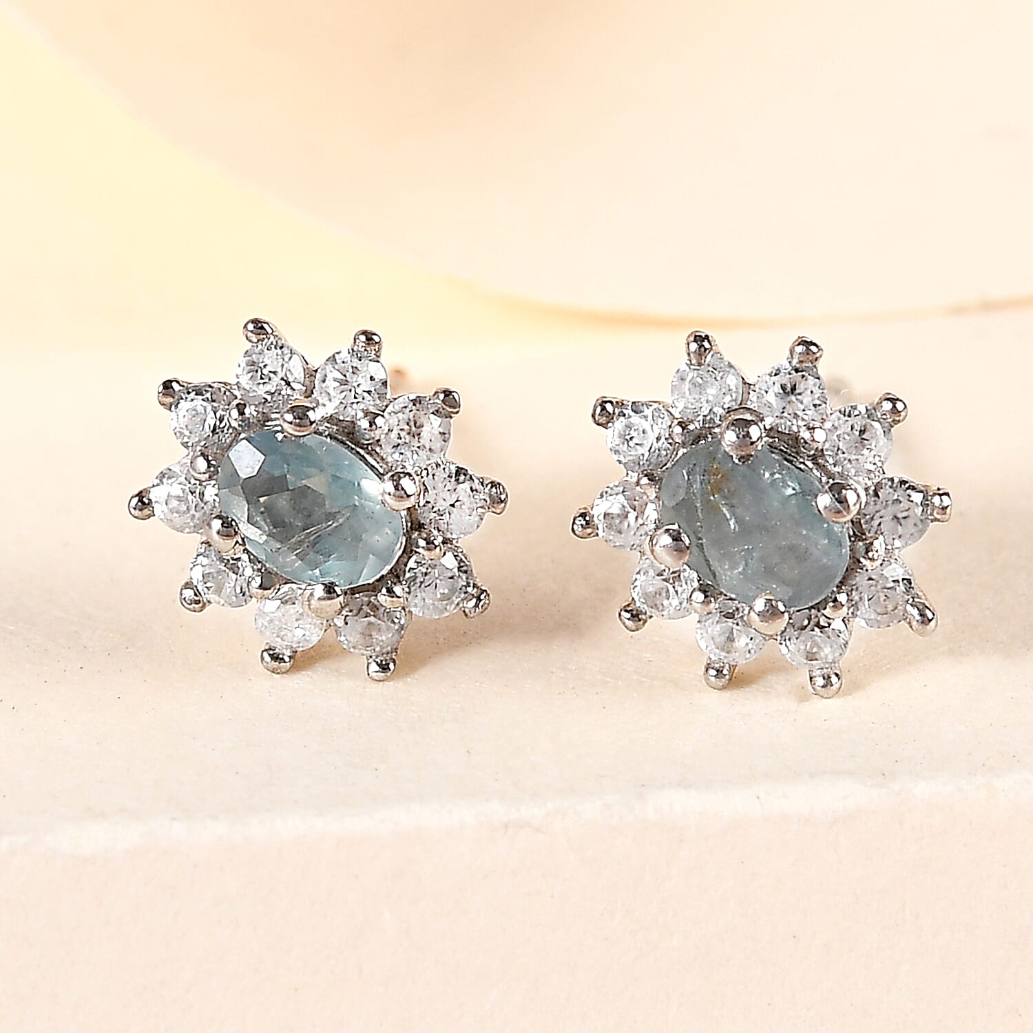 Alexandrite and Natural Cambodian Zircon Stud Earrings (With Push Back) in Platinum Overlay Sterling Silver