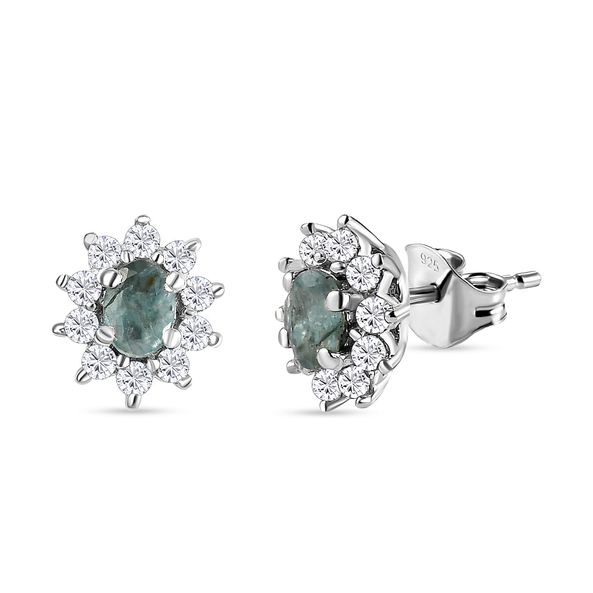Alexandrite and Natural Cambodian Zircon Stud Earrings (With Push Back) in Platinum Overlay Sterling Silver