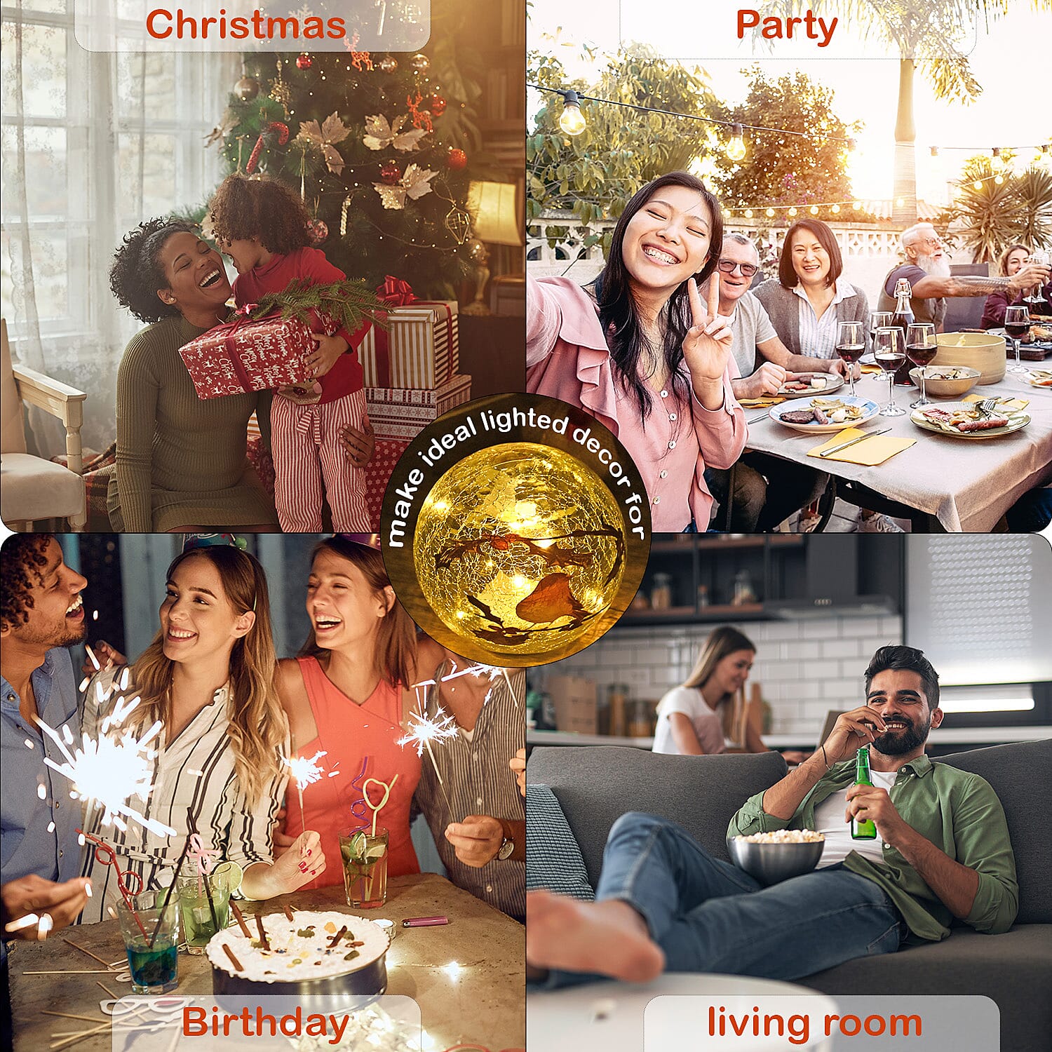 Cracked Glass Sphere Table Lamp with Brown Bird and Branches Pattern (Size 15x15x14 Cm) - Multi