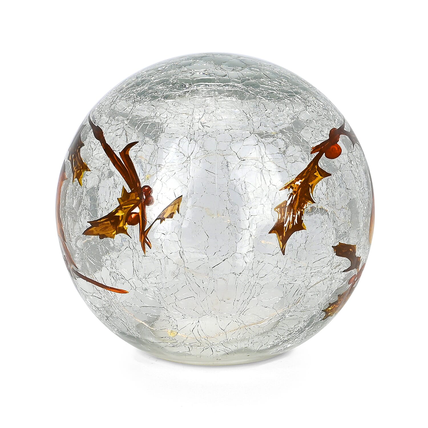 Cracked Glass Sphere Table Lamp with Brown Bird and Branches Pattern (Size 15x15x14 Cm) - Multi