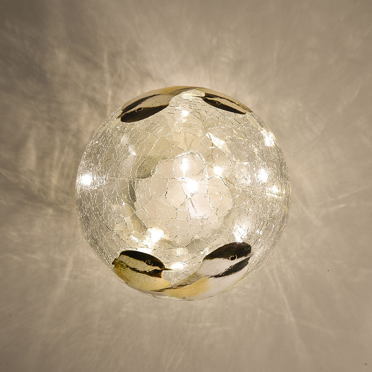 Crackle Glass Sphere LED Table Lamp with Two Lovely Birds on a Branch Pattern (Size 15X15X14 Cm) - Multi