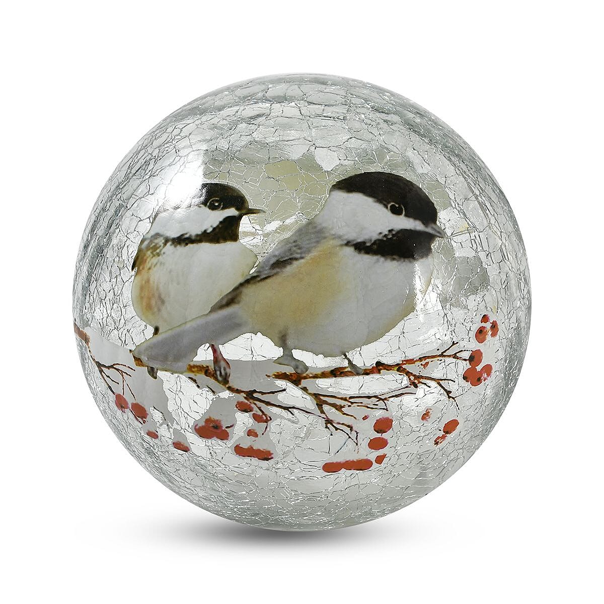 Crackle Glass Sphere LED Table Lamp with Two Lovely Birds on a Branch Pattern (Size 15X15X14 Cm) - Multi