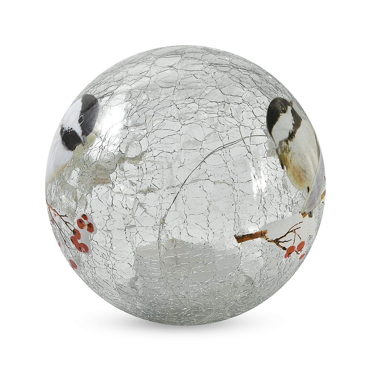 Crackle Glass Sphere LED Table Lamp with Two Lovely Birds on a Branch Pattern (Size 15X15X14 Cm) - Multi